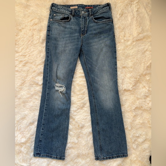 Pilcro Anthropologie Distressed Straight Leg Jeans Size 28 Cropped 26” Inseam - Picture 2 of 6